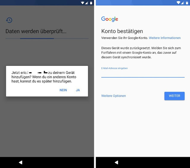 After the reset from the restoration mode, the reactivation lock (right) is activated. After the reset from the restoration mode, the reactivation lock (right) is activated.