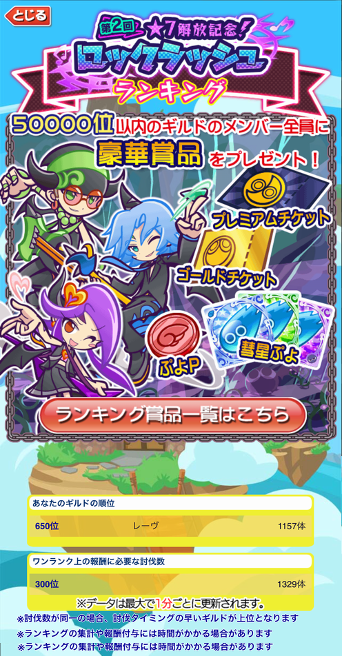 星の時計のぷよクエ日記 第２回ロックラッシュは ６５０位 １１５７体
