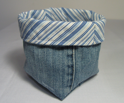 Grab an old shirt and a pre-loved pair of jeans to make a FABRIC BASKET ~ Threading My Way