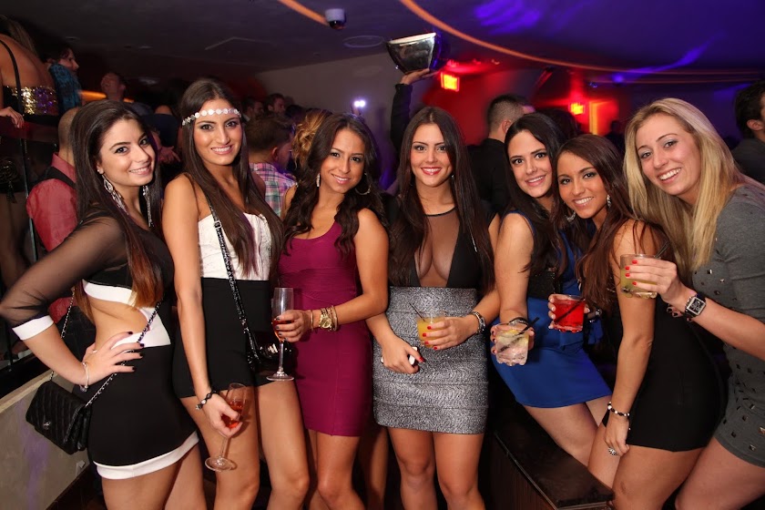Brunette party group subway