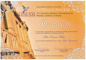 Crônica homenageada com Menção Honrosa, no XV Concurso Internacional de Literatura, em 2011