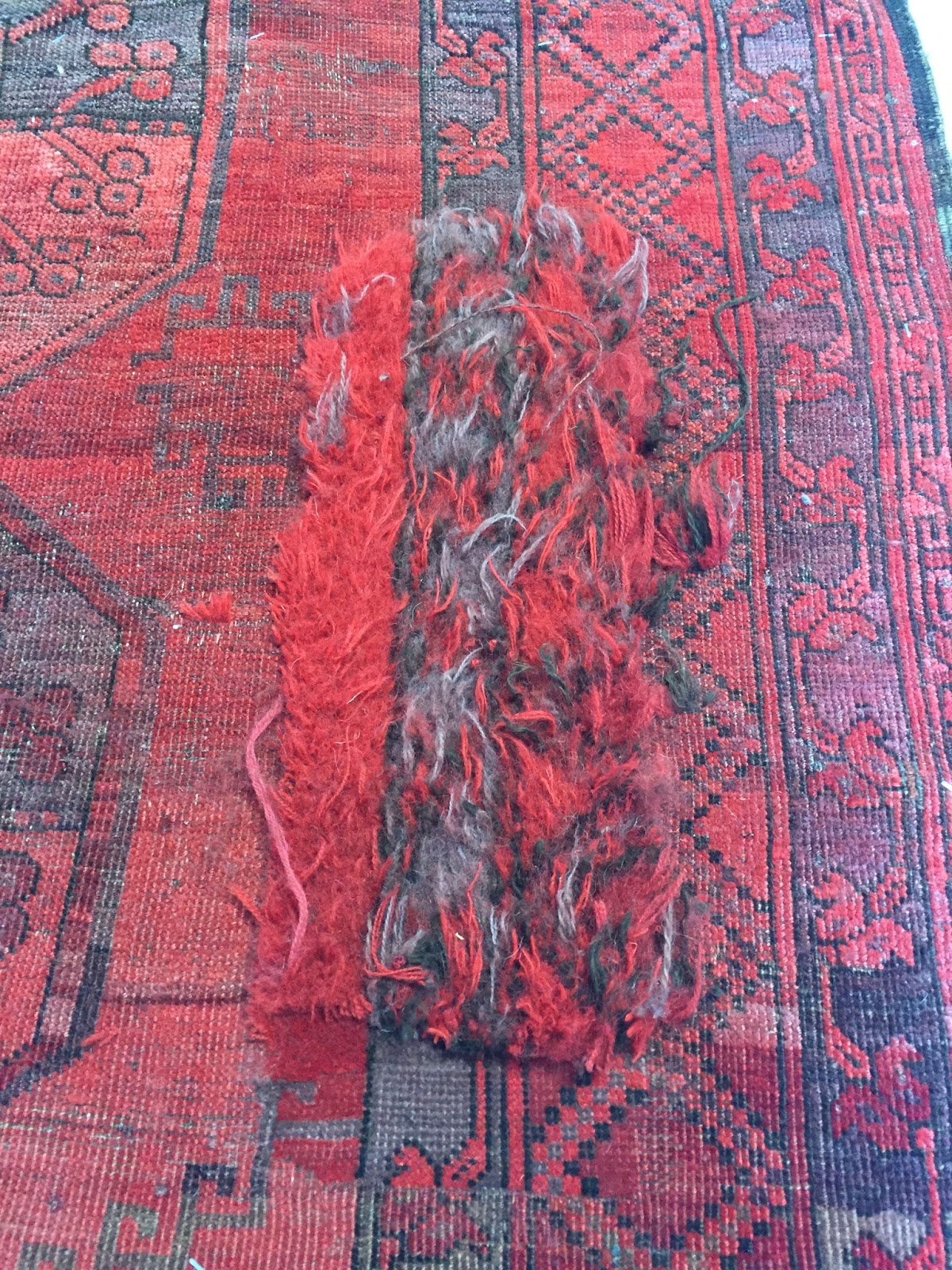Undoing an old Repair Afghan Rug Restoration Project In Progress