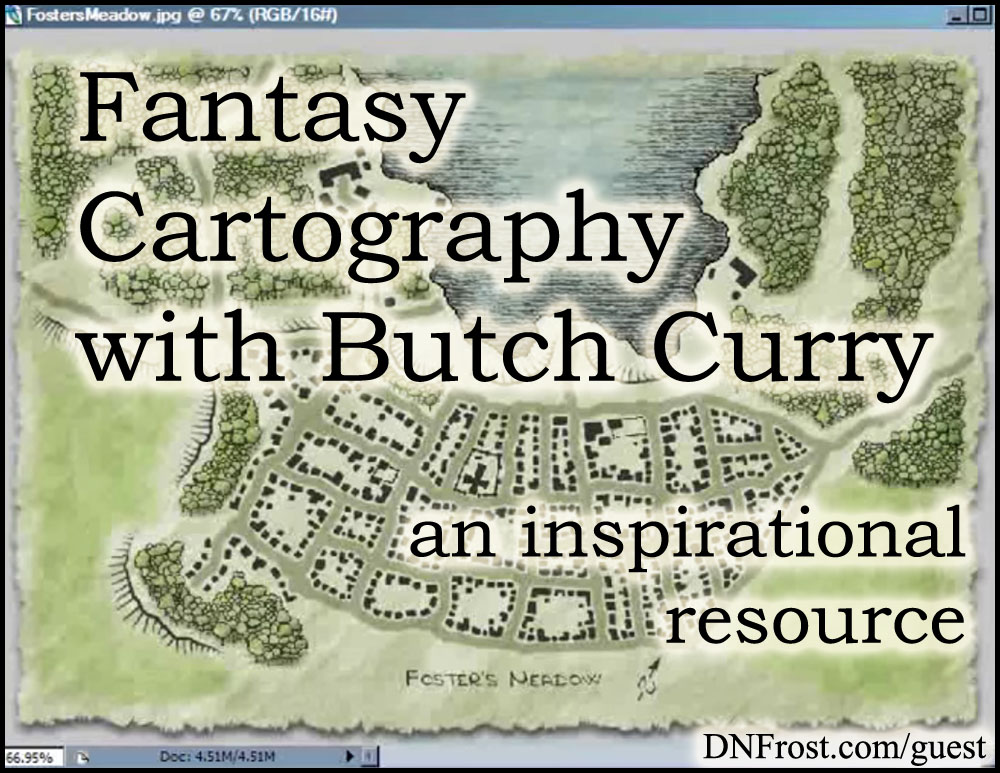 Fantasy Cartography with Butch Curry: tutorials for Photoshop http://www.dnfrost.com/2016/11/fantasy-cartography-with-butch-curry.html An inspirational resource by D.N.Frost @DNFrost13 Part of a series.