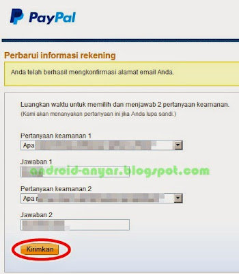 Tips membuat pertanyaan keamanan pada pendaftaran PayPal
