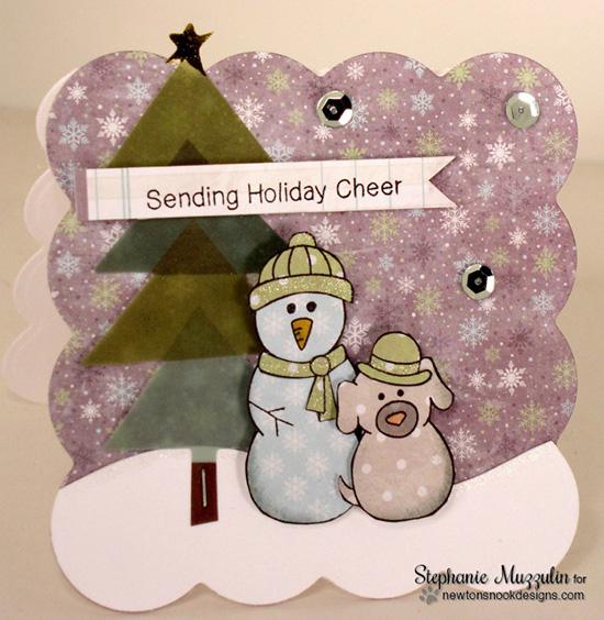 Snowman and Snow dog Christmas card by Stephanie Muzzulin for Newton's Nook Designs - Flaky Family Snowman Stamp Set