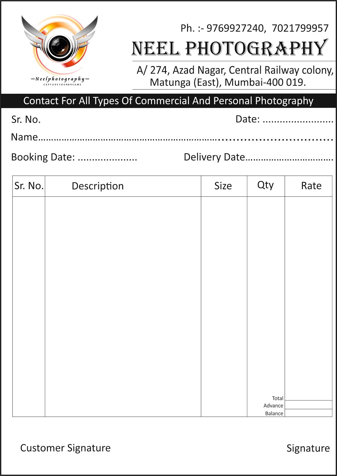 Neel fashion Studio Neel Photography Bill Book