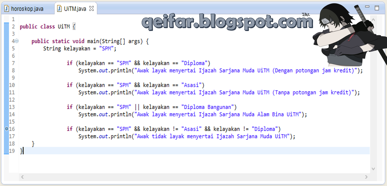 Tinta Seorang Saintis Komputer: Belajar JAVA 11 : Logic