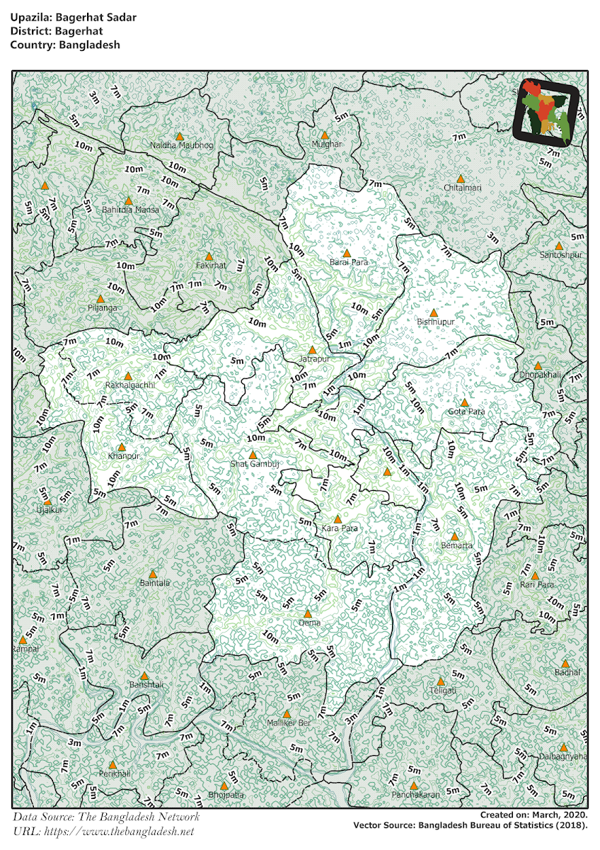  Bagerhat Sadar Upazila Elevation Map Bagerhat District Bangladesh