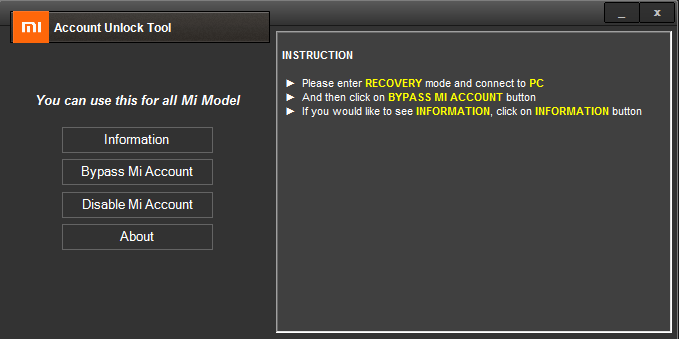 mi tool account unlock windows remove flash xiaomi button phone