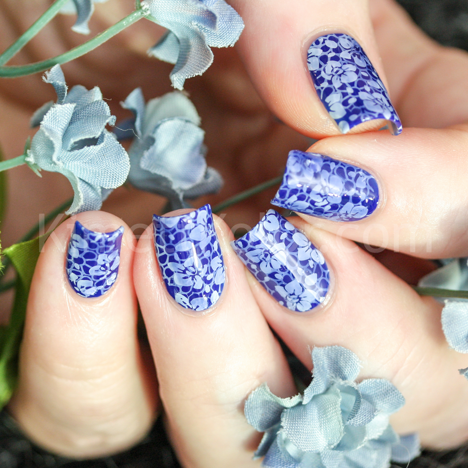 Multi-stamping Blue for Knitty Nails Birthday | Kimett Kolor