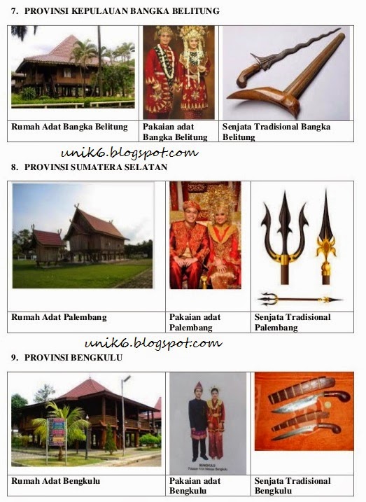 Pakaian Rumah dan Senjata Tradisional 34 Provinisi Indonesia