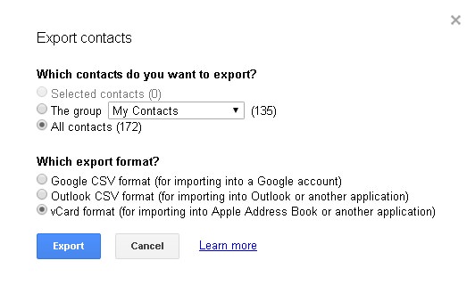 Export Google Contacts