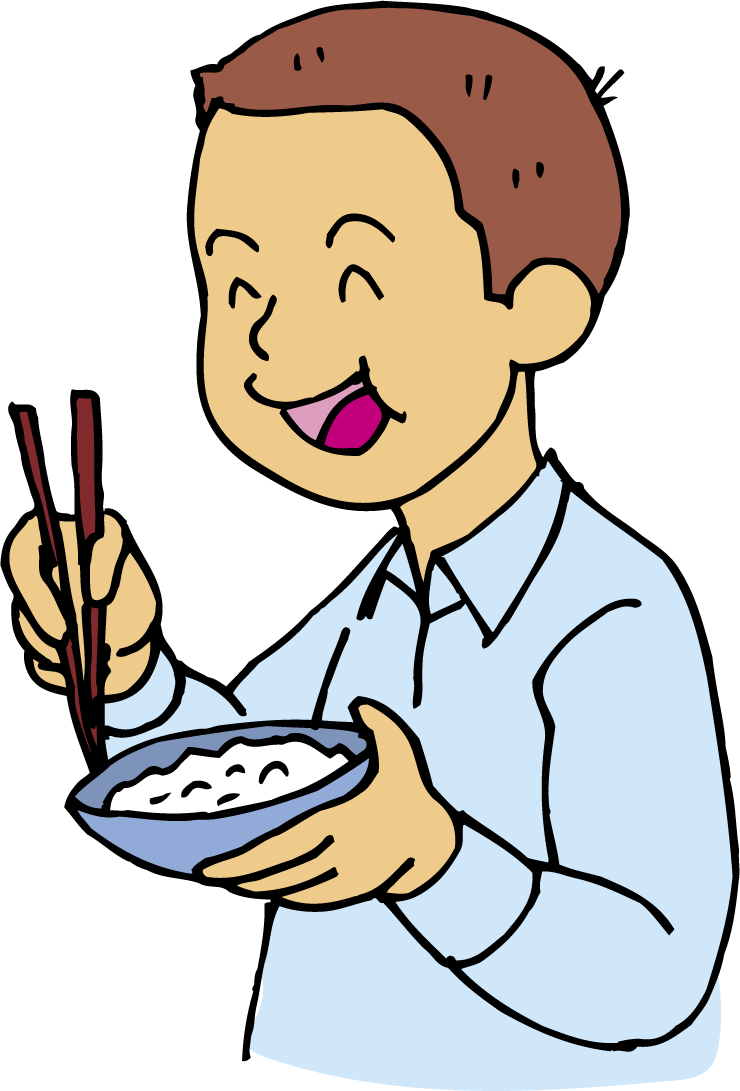 日々のイラスト 茶碗を持って箸でご飯を食べる男の子のイラスト