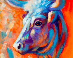 abstract longhorn paintings colorful painting western wildlife close cows face artwork contemporary faces paden southwestern theresa west