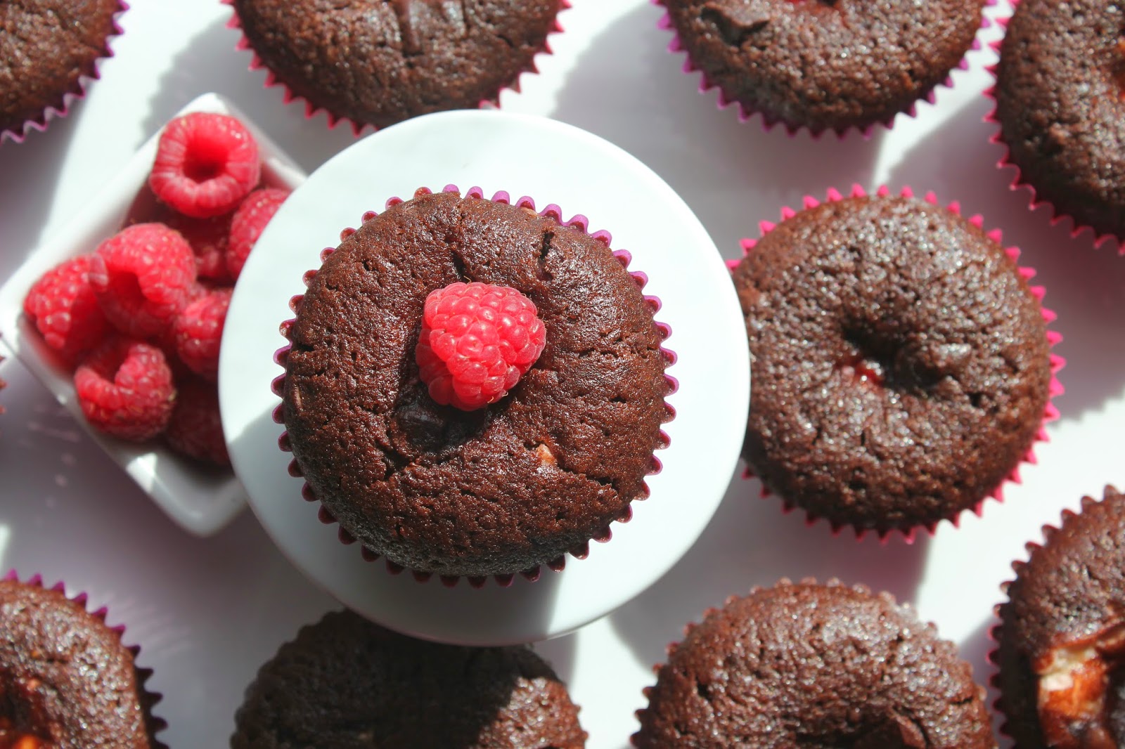 Chocolate-raspberry cheesecake muffins