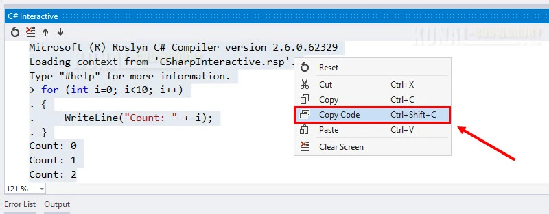 Do you know that, you can easily copy code from C# Interactive Window?