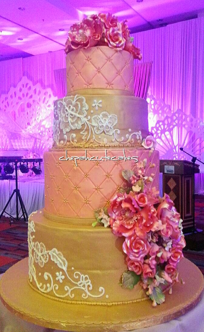 Home Bakery Bangi - Kajang: Pink and Gold theme Wedding Cake
