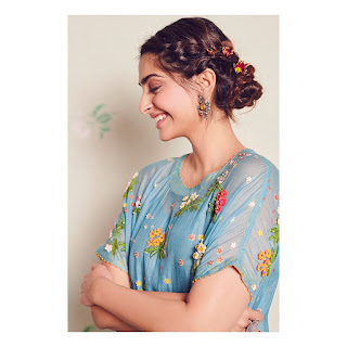 Actress Sonam Kapoor Beautiful Pics In Long Blue Dress