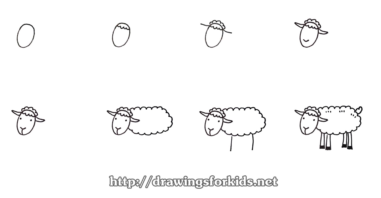 How to draw a SHEEP for kids - drawingsforkids.net