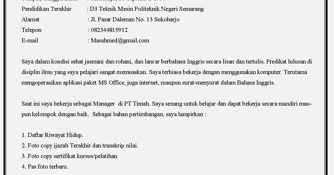 Surat Lamaran Pln Contoh Surat Lamaran Kerja BUMN PLN