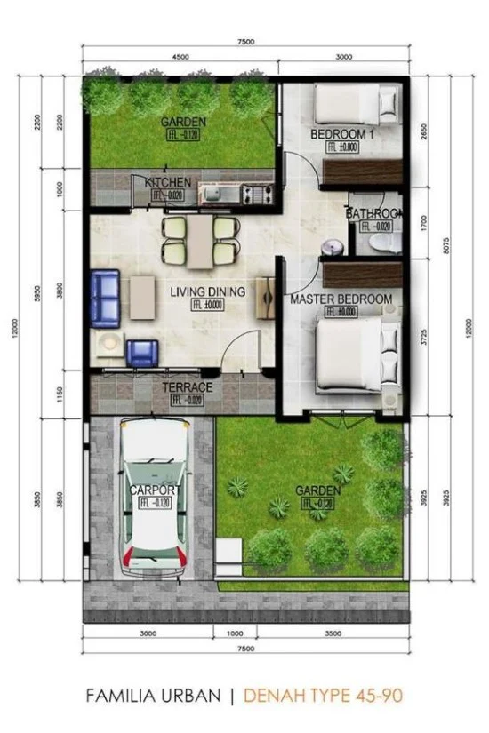 denah rumah minimalis dengan lebar 7 meter 1 lantai