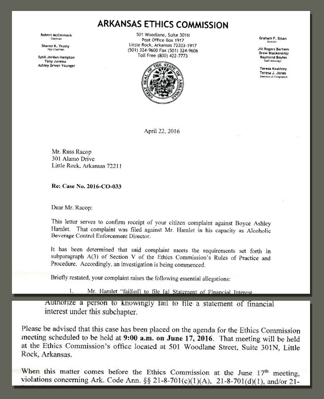 Bad Arkansas Alcoholic Beverage Control Division ETHICS COMMISSION
