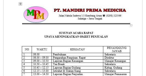Contoh Surat Susunan Rapat Contoh Surat