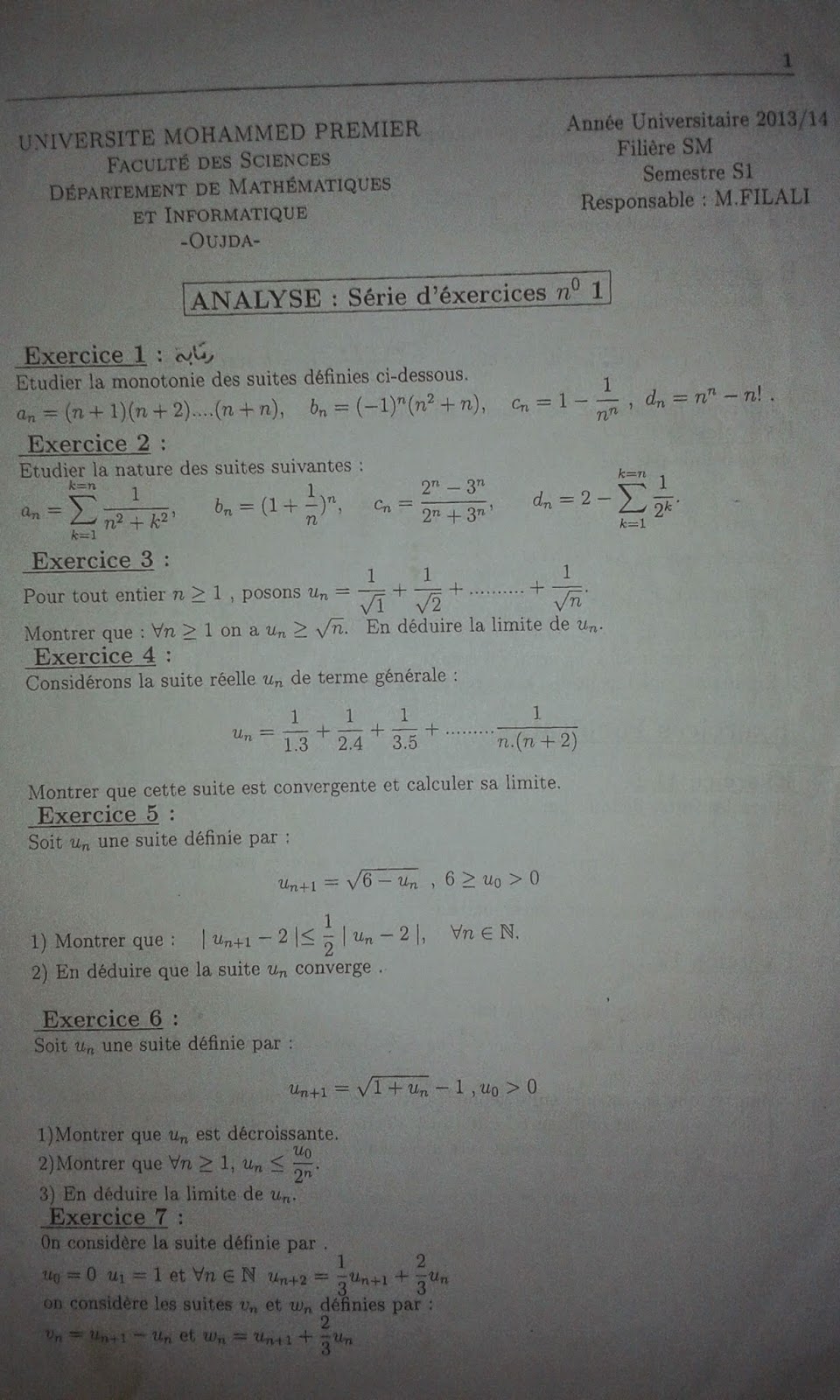 exercices analyse smpc s1 avec corrigés faculté science