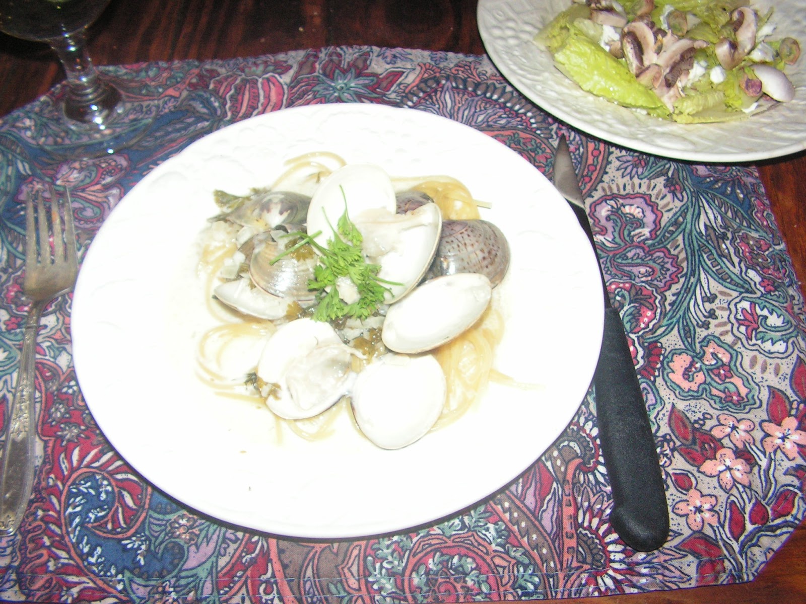 the foodie grand mere clam in wine sauce over angel hair pata