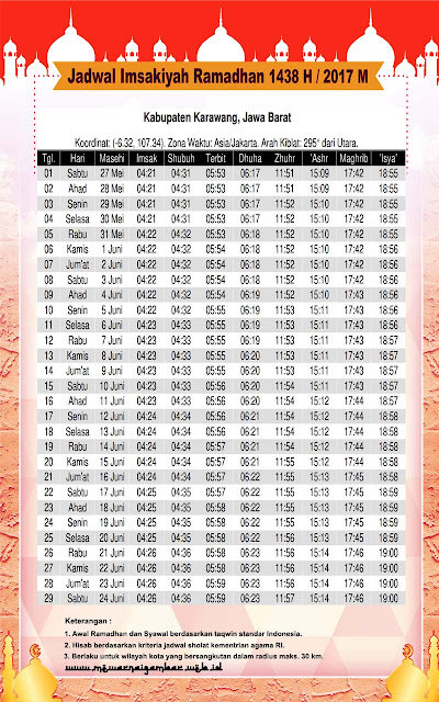Jadwal Imsakiyah Ramadhan Karawang 1438 H 2017 M