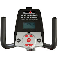 Ironman H-Class 410's console, image, with blue-backlit LCD display, bluetooth technology, tablet holder