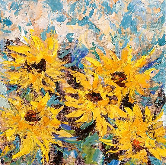Daily Painters Abstract Gallery Original Palette Knife Sunflower