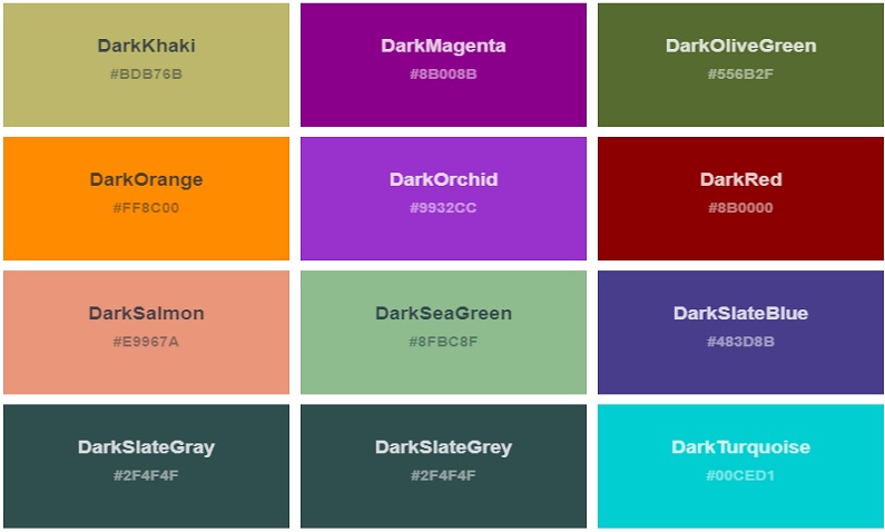 Colors Name List With Color Hex Code