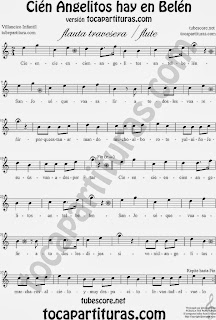 Partitura de Cien Angelitos para Flauta Travesera, flauta dulce y flauta de pico Villancico Infantil Carol Christmas Sheet Music for Flute and Recorder Music Scores