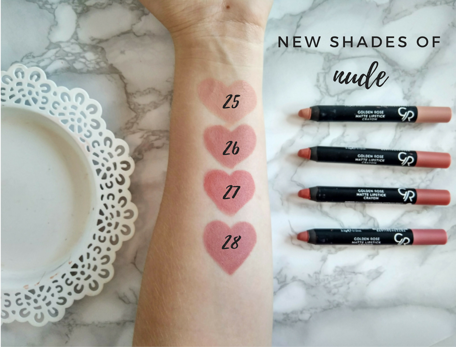 New shades of NUDE Nowe kolory MatteCrayon Lipstick Golden Rose Emilia Miller