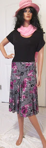 Full Circle skirt with magenta roses on a black background