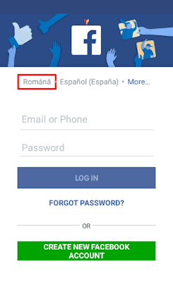 Facebook în limba română din ecranul de login