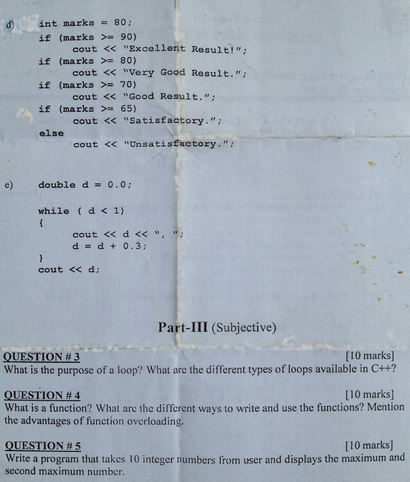 Punjab University Past Papers: Programming fundamentals course code IT ...