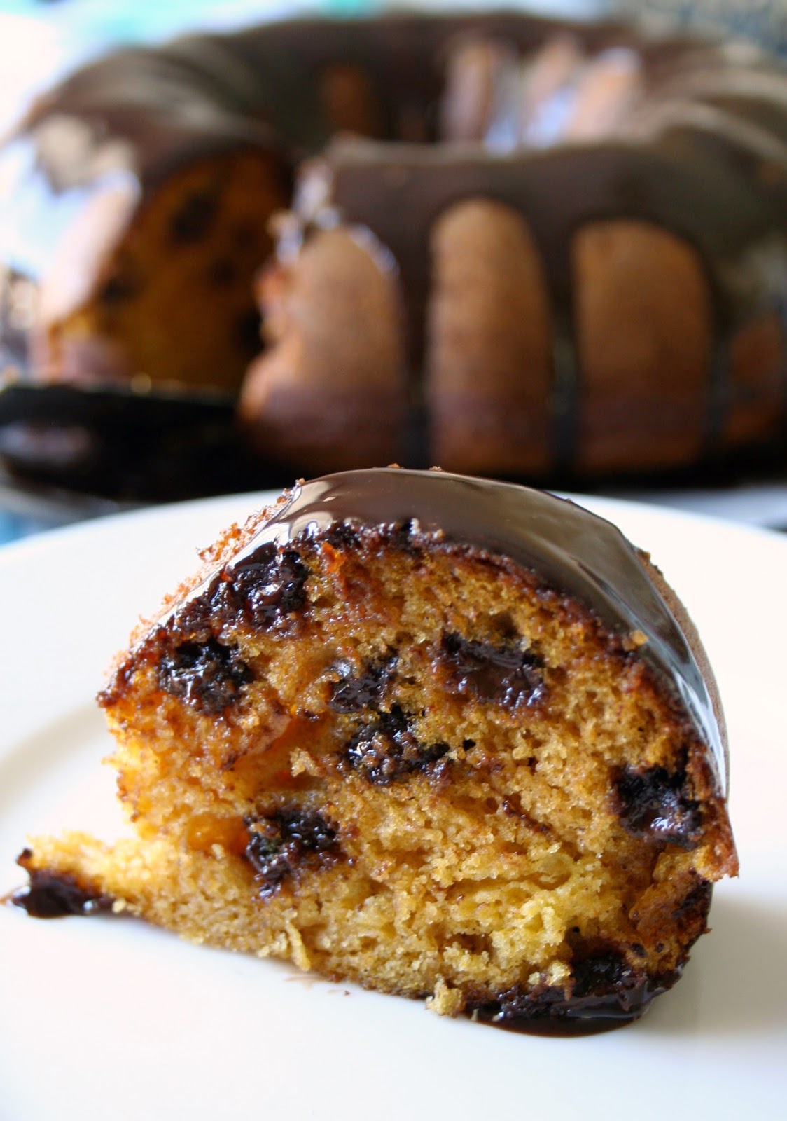 Pumpkin Chocolate Chip Bundt Cake with Chocolate Ganache