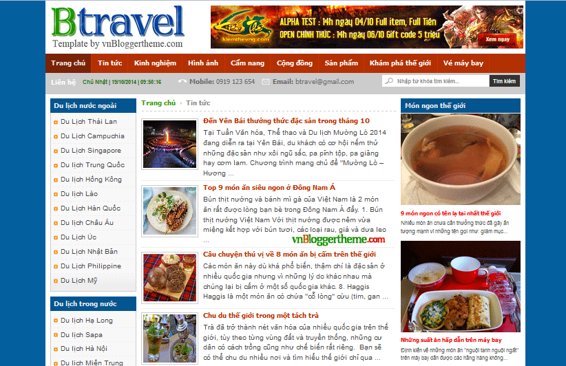 BTravel -  Blogspot Template dành cho chuyên trang du lịch chuyên nghiệp