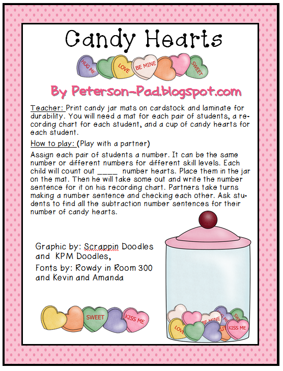 Peterson's Pad Candy Heart Math FREEBIE