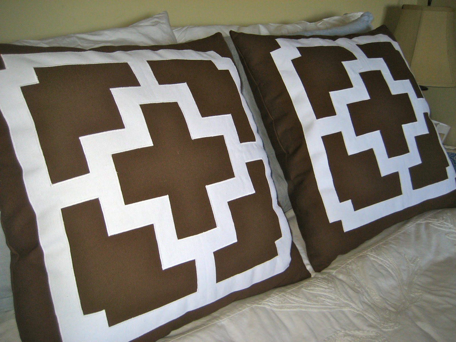 GraceAdkinsDesigns Set of Two Brown and White Geometric Throw Pillows