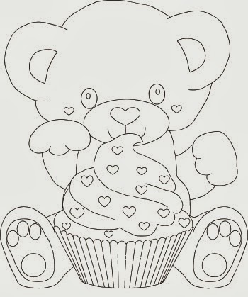 desenho de ursinho com cupcake para pintar