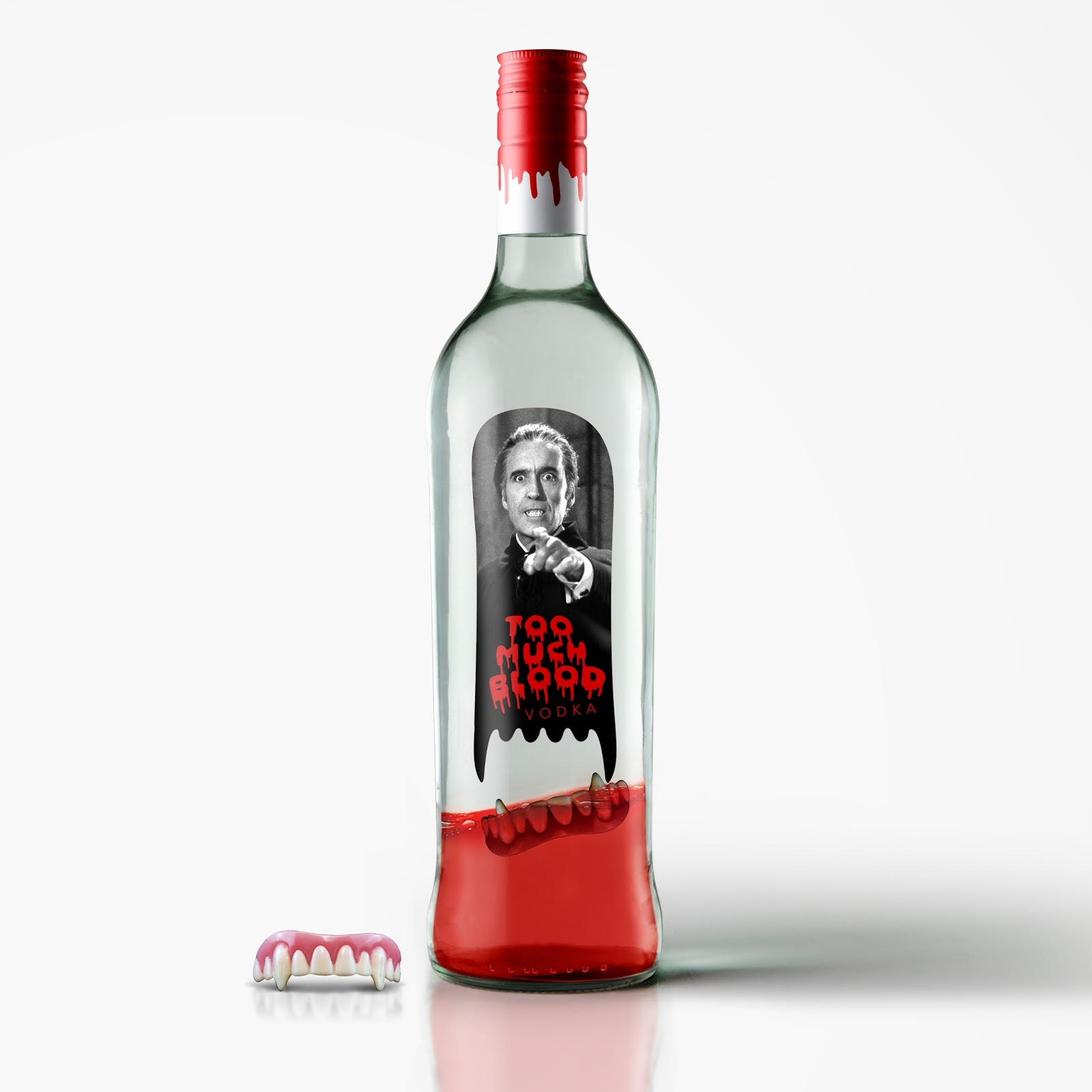 Too Much Blood Vodka (Christopher Lee Tribute) Special Halloween 2017 on Packaging of the