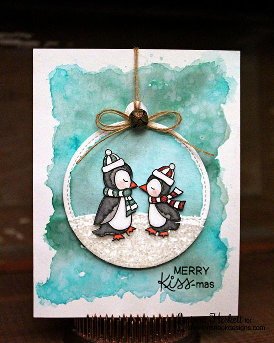Kissing penguins Christmas Card by Larissa Heskett | Holiday Smooches Stamp set by Newton's Nook Designs #newtonsnook