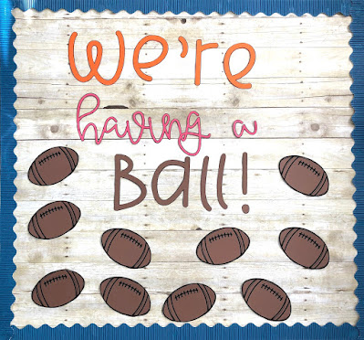 Football bulletin board with writing prompt for fall or for Super Bowl