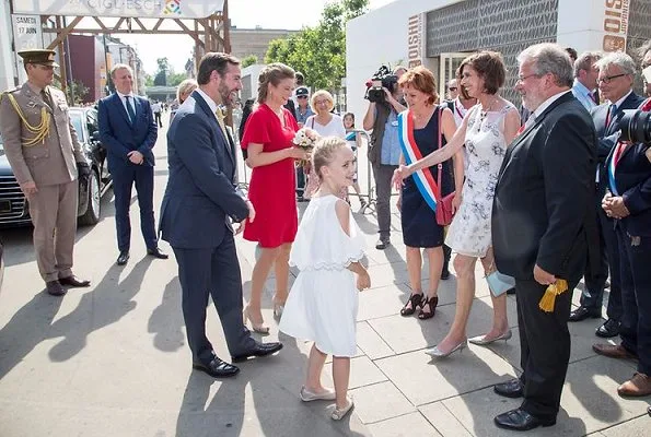 Hereditary Grand Duchess Stephanie visited the Esch. Princess Stephanie wore Paule Ka red dress, Prada pumps, gold earrings