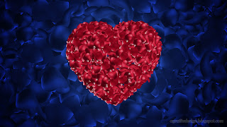 Abstract Red Heart Rose Petals With Blue Background Design