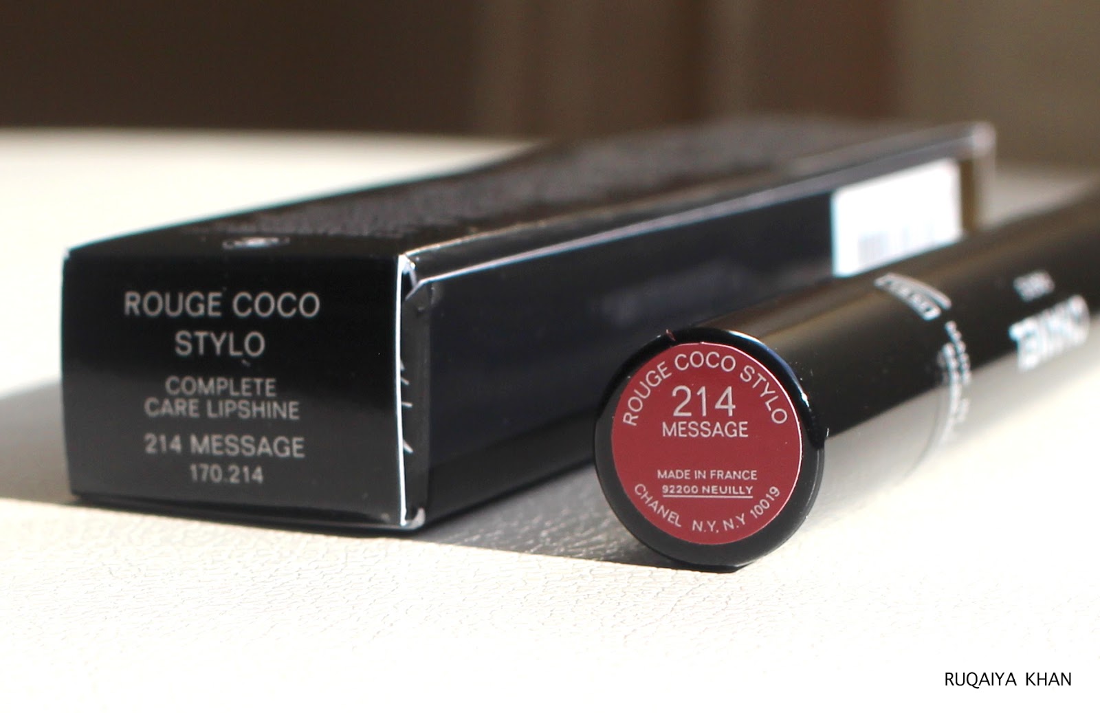 Ruqaiya Khan: CHANEL Rouge Coco Stylo in 214 Message - Review and Swatches