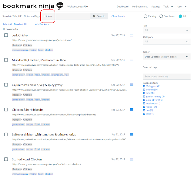 Bookmark Ninja New Feature Find Category and Search Bookmarks on the